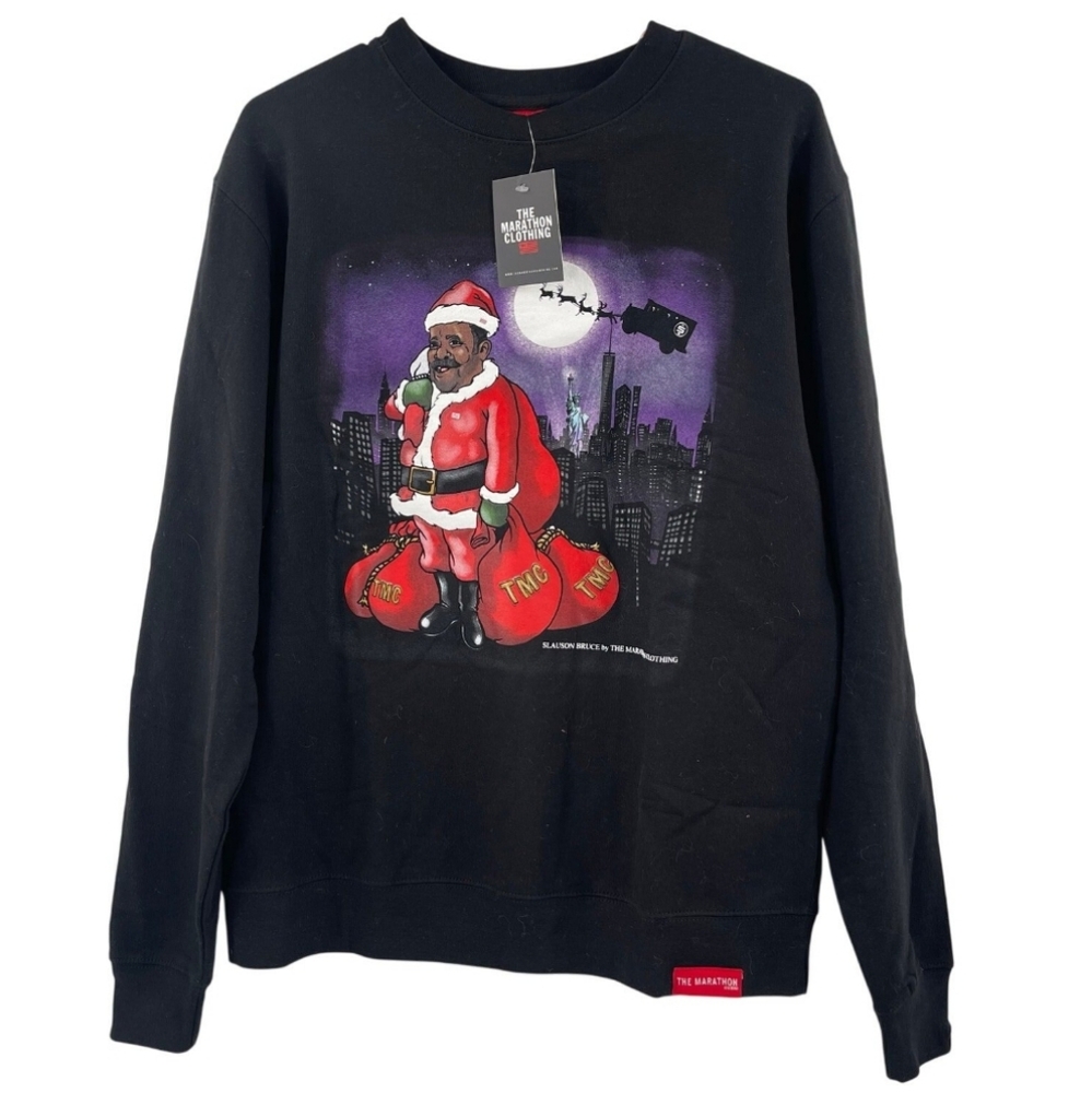 NWT Men's The Marathon Clothing Slauson Bruce Black Santa Sweatshirt